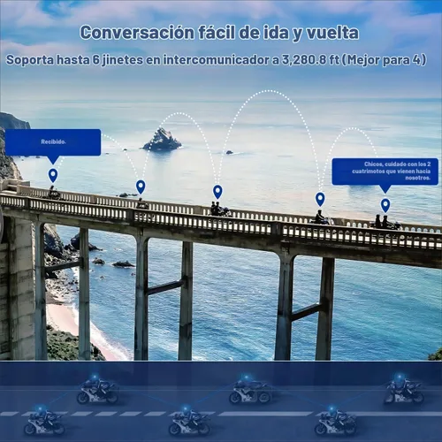 Vista 2 de Fodsports FX6 - Auriculares Bluetooth para motocicleta, intercomunicador Bluetooth para grupo de 6 motociclistas, sistemas de comunicación