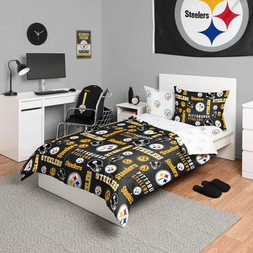 Vista 34 de FOCO Juego de ropa de cama unisex para adultos con logotipo del equipo de la NFL, sábanas y fundas de almohada, juego de ropa de cama de 5 piezas