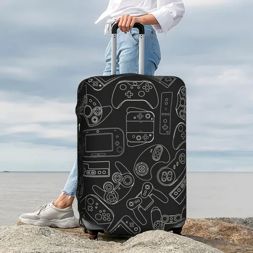 Vista 8 de Lukbfall Fundas elásticas lavables para equipaje con patrón de controlador de videojuegos, protector de equipaje para maleta de viaje, funda