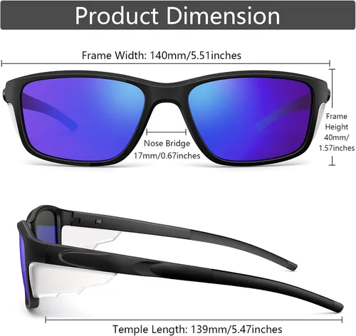 Vista 3 de CAXMAN Gafas de sol polarizadas con protectores laterales rectangulares para hombre, 100% protección UV
