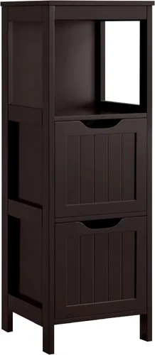 Vista 10 de Yaheetech Armario de almacenamiento para baño, gabinete de piso pequeño con 2 cajones extraíbles, organizador de almacenamiento delgado para baño