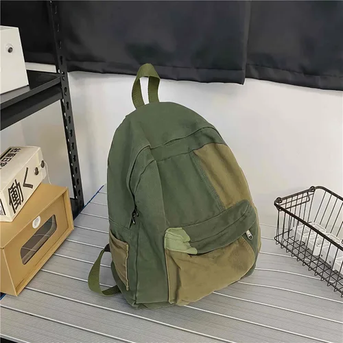 Vista 7 de Lefe Liee Mochila de lona estética vintage para mujeres y hombres, mochila pequeña verde hippie boho, mochila ligera de cáñamo, mochila casual verde