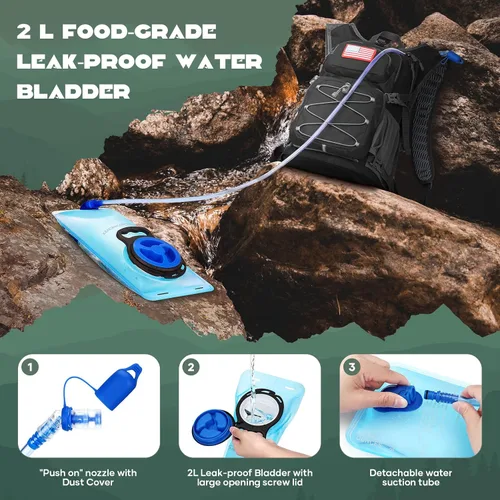 Vista 4 de Maelstrom Lightweight Hydration Hiking Backpack with 2L/3L Water Bladder BPA-free, High Flow Bite, Insulated Compartment, Reflective Strip