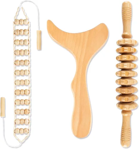 Vista 8 de KintKita Herramientas de masaje de terapia de madera, herramienta de cuerda de rodillo de masaje de madera, kit de maderoterapia, masajeador