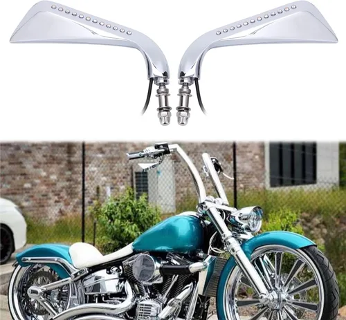 Vista 11 de Espejos retrovisores negros de 8 mm en forma de lágrima para motocicleta para Sportster XL 883 1200 Road King V-Rod Street Glide Electra Glide Dyna