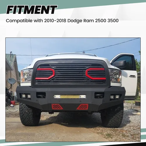 Vista 3 de HECASA Parachoques delantero compatible con Dodge Ram 2500 2010-2018 3500 W/18 W, luces LED, diseño de malla, mantiene los ganchos de remolque