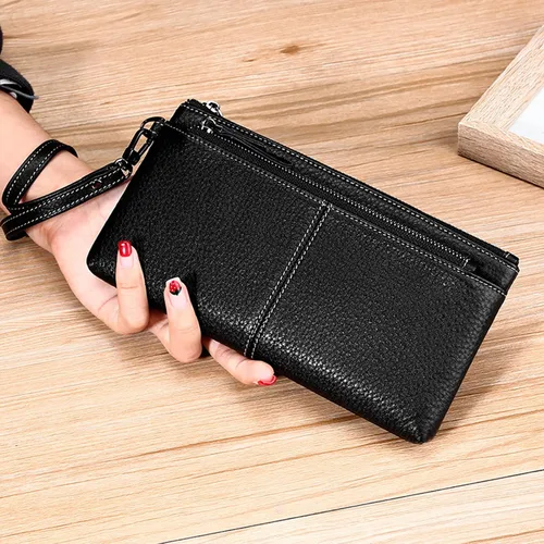 Vista 5 de cartera para mujer, Negro-3, Bolso grande para mujer, correa de muñeca para teléfono celular