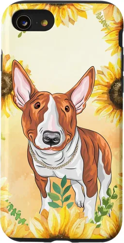Vista 13 de iPhone 15 Lindo perro de acuarela Bull Terrier - Estuche de flores florales de girasol