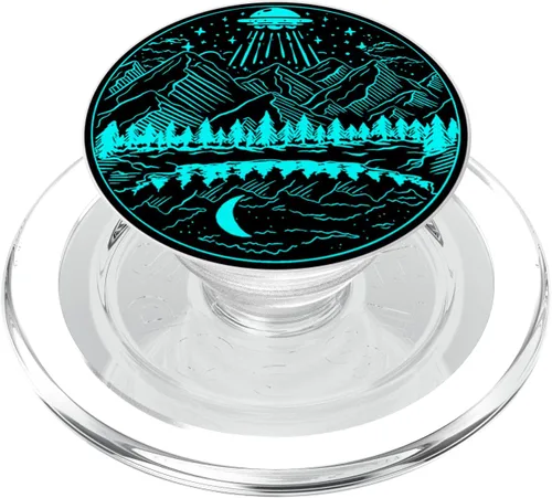 Vista 8 de Galaxy UFO Abduction Space Astronaut Nature Lake Moon Alien PopSockets intercambiables PopGrip