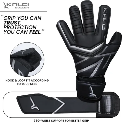 Vista 4 de Kalci Guantes de portero de fútbol con acolchado de espuma de látex para niños/adultos, protección de dedos transpirables, guantes de portero