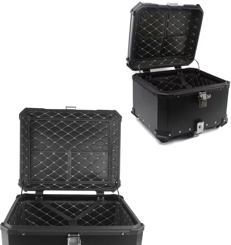 Vista 4 de 55L Caja Superior para Motocicleta, Maletero Universal de Aluminio para Motocicleta, Maleta de Equipaje con Doble Llave (Negro, 55L)