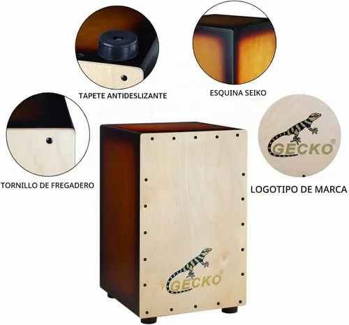 Vista 4 de GECKO Cajon BOX - Caja de percusión de madera con cuerdas internas ajustables para guitarra