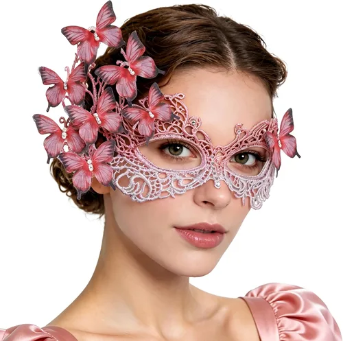 Vista 8 de BABEYOND Máscara de mariposa estilo veneciano Mardi Gras disfraz Azul