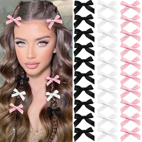 Vista 15 de 20 piezas de lazos negros para el cabello con cinta, clips tipo cocodrilo para el cabello, pasadores para el cabello para adolescentes, pinzas