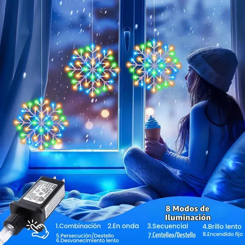 Vista 5 de Brightown Luces de carámbano de copo de nieve de Navidad para exteriores, enchufables, 23.6 pies, 10 gotas, 480 LED, luces de ventana de copo