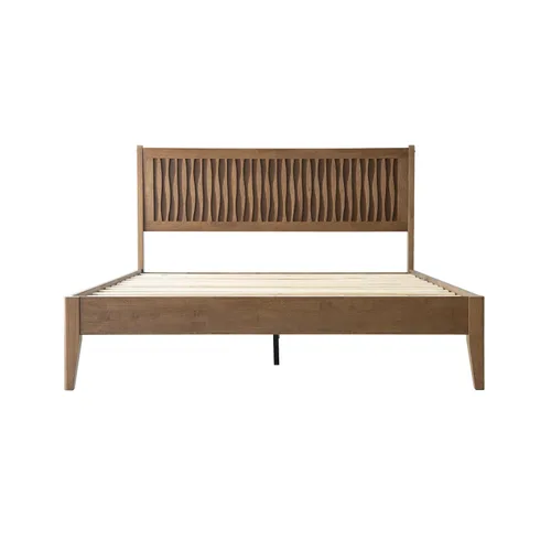 Vista 4 de Marco de cama tamaño King, cama plataforma de madera sólida con cabecera y pie de cama, 12 listones resistentes, patas centrales de metal, fácil