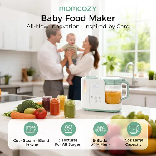 Vista 2 de Momcozy AutoMeal Procesador de Alimentos para Bebés – Procesador de Alimentos de Vapor y Mezcla Automática de Un Solo Paso, Taza Grande de 15 oz