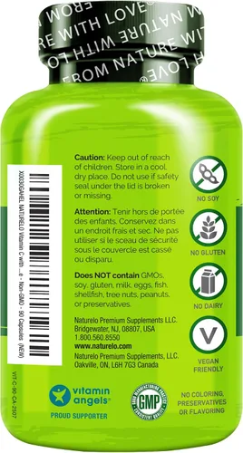 Vista 7 de NATURELO Vitamina C con Extracto Orgánico de Cereza Acerola y Bioflavonoides Cítricos - Suplemento Vegano - Apoyo Inmunológico - 500 mg VIT C por