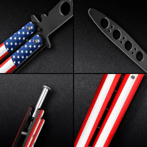 Vista 6 de Cuchillo de mariposa – Balisong Trainer – Entrenador de mariposa de práctica estadounidense con pestillo de resorte seguro – Cuchillos Balisong NO
