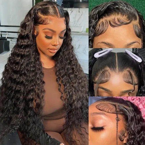 Vista 10 de Recomtic Pelucas rizadas Bob de cabello humano corto frontal 13x4, pelucas de encaje frontal lisas y onduladas para mujeres negras, cabello humano
