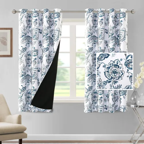 Vista 48 de H.VERSAILTEX - Cortinas 100% blackout con estampado floral de cattleyas, 45 pulgadas de largo, juego de 2 paneles térmicos con forro negro, a prueba