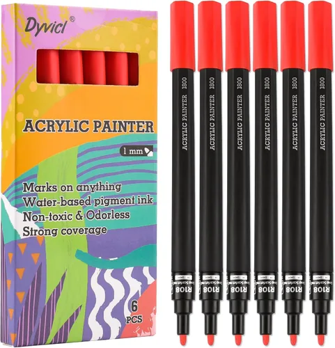 Vista 9 de Dyvicl Marcadores de pintura acrílica negra, bolígrafos de pintura de punta fina, marcadores acrílicos para pintura de roca, piedra, cerámica