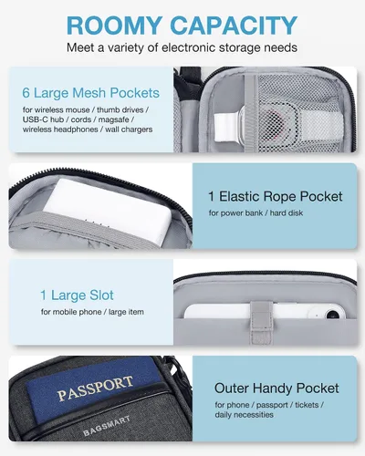 Vista 4 de BAGSMART Organizador de cables de viaje Organizador de cables de viaje Bolso Organizador electrónico Bolso Organizador de viaje, Esenciales de viaje