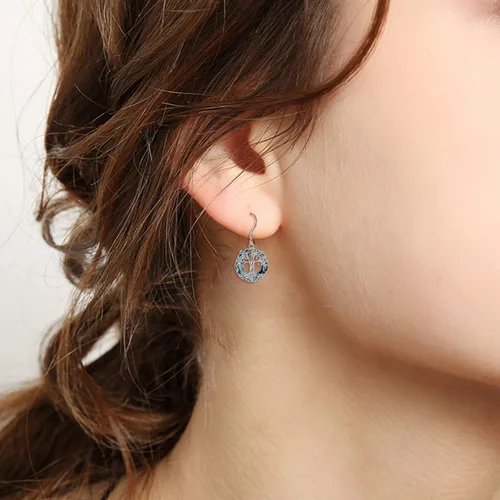 Vista 2 de POPLYKE Aretes colgantes de plata de ley con diseño de árbol de la vida celta para mujer