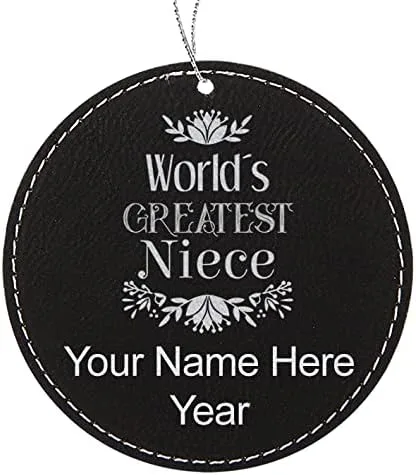 Vista 5 de LaserGram Personalized Christmas Ornament, World's Greatest Niece, Faux Leather, Custom Laser Engraved Gift Idea (Round Shape, Black with Gold)