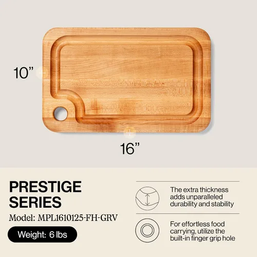 Vista 2 de John Boos Prestige Series Tabla de Cortar Rectangular de Madera de Arce 16"x10" – 1.25 pulgadas de grosor, bloque de carnicero reversible de 6