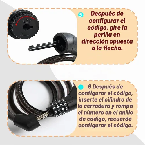 Vista 7 de Candado de bicicleta de combinación de 4 dígitos, cerradura de cable antirrobo resistente con seguridad sin llave, diseño resistente a la intemperie