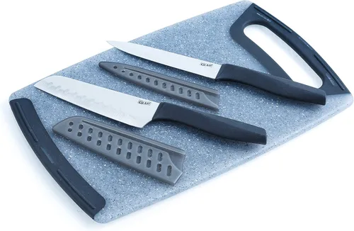 Vista 2 de Glad Juego de cuchillos con tabla de cortar, 5 piezas Cuchillos Santoku afilados y utilitarios con cubiertas de cuchillas y bloque de cortar
