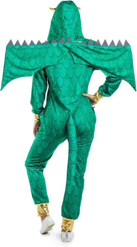 Vista 2 de Tipsy Elves Disfraz de dragón para mujer mono de monstruo mítico verde de Halloween