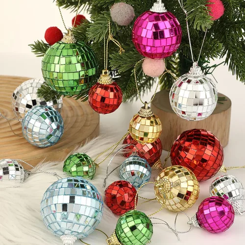 Vista 4 de Juego de bolas de discoteca con espejo, decoración de fiesta de discoteca plateada, bolas de Navidad reflectantes brillantes fáciles de colgar