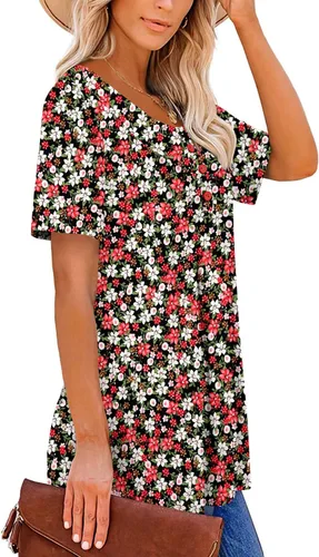 Vista 3 de ROSELINLIN - Camisas de manga corta para mujer, ajuste holgado, tops de verano para leggings