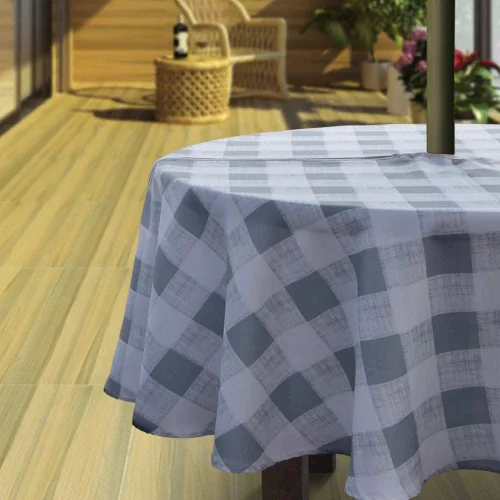 Vista 6 de Hipinger Vinyl Round Fitted Tablecloth with Zipper and Umbrella Hole, Outdoor Oil Waterproof Stain Resisteant PVC Table Cover 40-44 Inch, Black