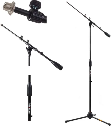 Vista 8 de Soporte de micrófono Hola! Music con altura ajustable para uso en hogar, estudio, oficina o escenario – Bajo perfil (bombo)