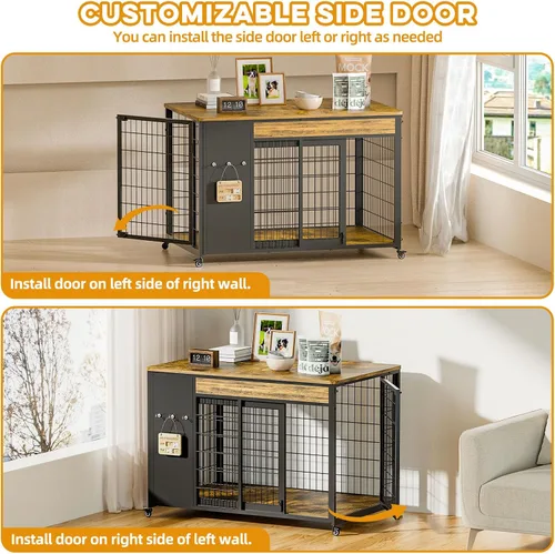 Vista 5 de Mueble de jaula para perros de 38", jaula para perros con marco DIY, perrera interior con puerta corrediza, mesa auxiliar de jaula para perros