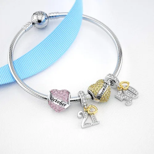 Vista 3 de Abalorio Dalaran de plata de ley 925 con forma de corazón, para brazalete, feliz cumpleaños, para mujer