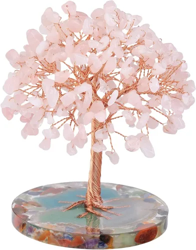 Vista 10 de Nupuyai Árbol de dinero de piedra de cristal aguamarina envuelto en rodajas redondas de ágata orgónica, árbol de la vida, bonsái de Feng Shui