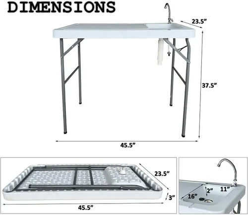 Vista 3 de Mesa plegable de grado comercial de 3.8 pies, mesa de limpieza con fregadero y grifo, plegable por la mitad moldeada por soplado, portátil
