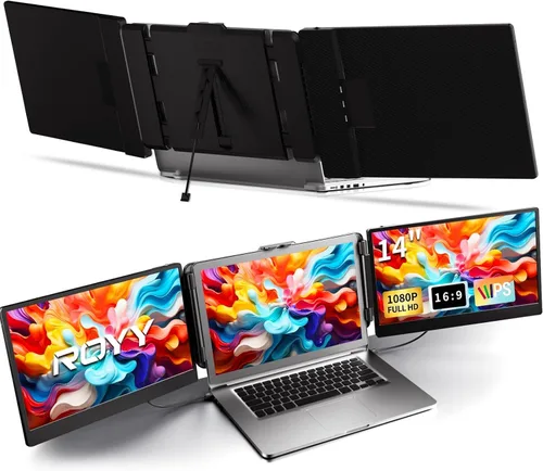 Vista 18 de Extensor de pantalla para laptop, monitor de computadora portátil FHD 1080P IPS de 14 pulgadas para portátiles, monitor de viaje de doble pantalla