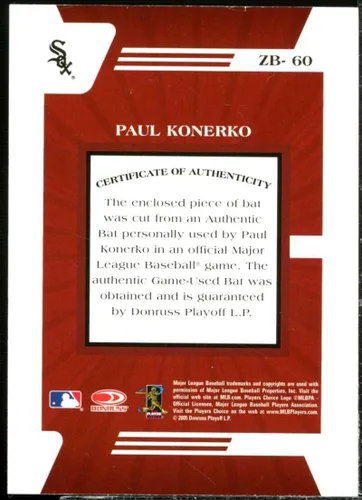 Vista 2 de Paul Konerko Card 2005 Zenith Z-Bats #60