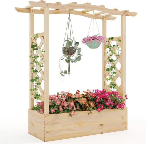 Vista 17 de HAPPYGRILL Cama de jardín elevada con enrejado y techo colgante