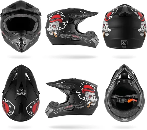 Vista 8 de Juego de 4 cascos de motocross para niños y jóvenes (guantes con gafas), casco de motocicleta de cara completa aprobado por DOT, ATV, BMX, bicicleta