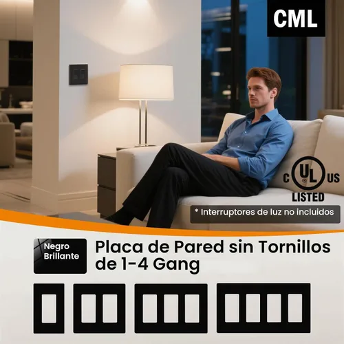 Vista 8 de CML - Placas de pared decorativas sin tornillos de 2 posiciones, paquete de 12 cubiertas de placa de interruptor negras a prueba de niños, cubierta