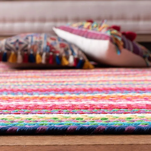 Vista 5 de SAFAVIEH Alfombra lavable para exteriores, colección trenzada de 2.3 x 8 pies, multicolor, hecha a mano y reversible, no desprende pelusa y fácil