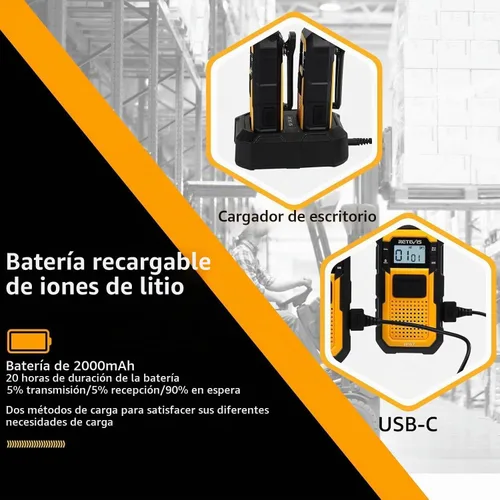 Vista 4 de Retevis RB48 - Walkie Talkies de Largo Alcance, Radios de 2 Vías MIL-STD 810H de Alta Resistencia con Auricular, Resistente al Agua IP67, 2000 mAh