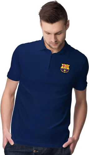Vista 2 de Icon Sports Officially Licensed Barcelona Embroidered Barça Crest Athletic Fit Short Sleeve Navy Shirt