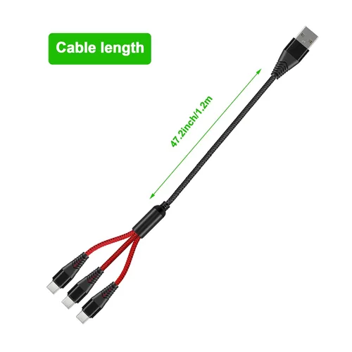 Vista 2 de Cable USB C, 1 divisor a enchufe de 3 vías, cable de carga rápida para teléfono inteligente Android Samsung Galaxy tipo C, tableta Fire Kindle